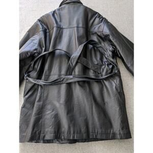 Charles Klein Black Leather Insulated Long Trench Coat Mens Size XL Vintage